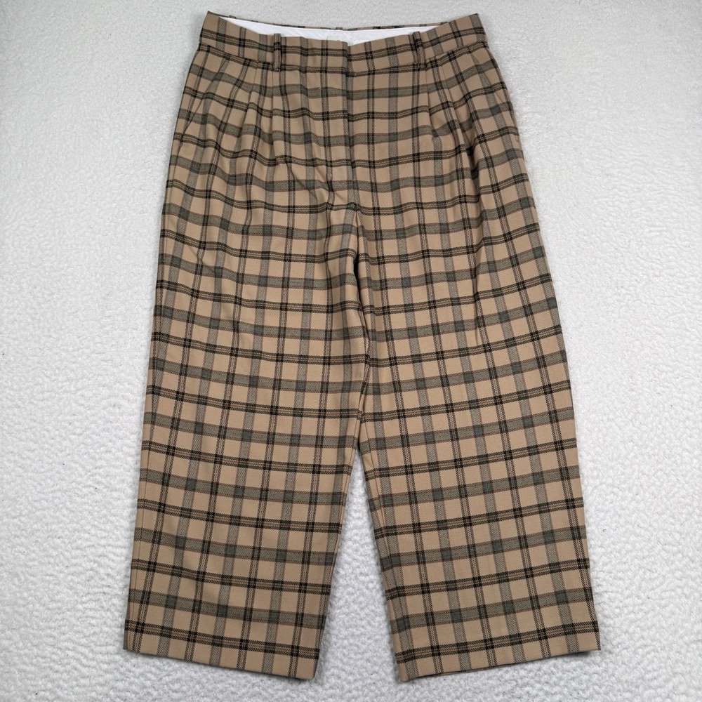 Aritzia Wilfred Effortless Pants Sz 14 Wide Leg High Rise Pleated Plaid Cropped